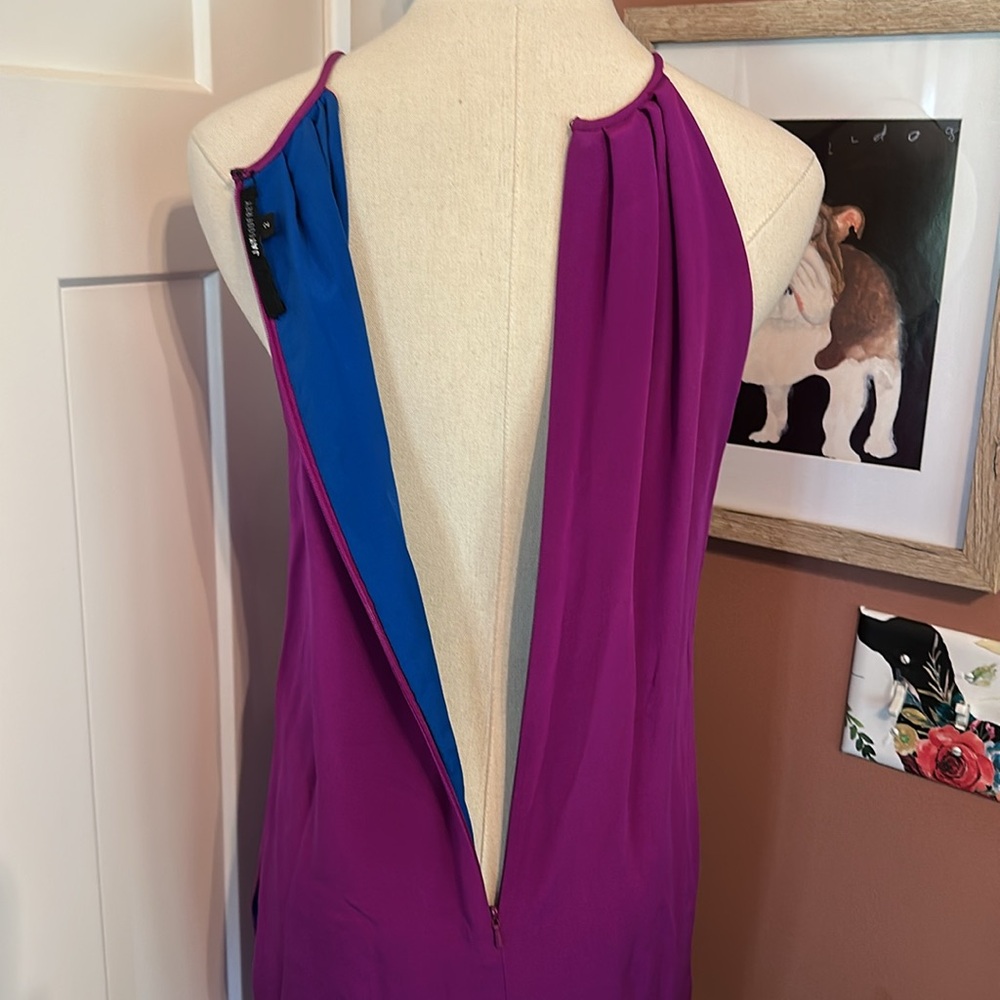 Jay Godfrey silk mini draped magenta lined shift pockets Halter zipper 2 Dress - Picture 8 of 15